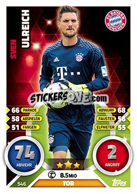 Sticker Sven Ulreich - German Fussball Bundesliga 2016-2017. Match Attax Extra n. 546 - Topps