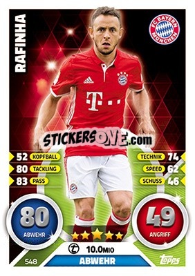 Sticker Rafinha - German Fussball Bundesliga 2016-2017. Match Attax Extra - Topps