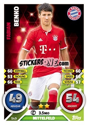 Sticker Fabian Benko - German Fussball Bundesliga 2016-2017. Match Attax Extra - Topps