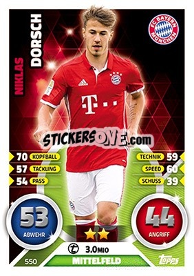 Sticker Niklas Dorsch - German Fussball Bundesliga 2016-2017. Match Attax Extra n. 550 - Topps