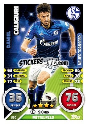 Sticker Daniel Caligiuri - German Fussball Bundesliga 2016-2017. Match Attax Extra n. 552 - Topps