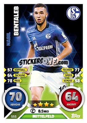 Cromo Nabil Bentaleb - German Fussball Bundesliga 2016-2017. Match Attax Extra n. 555 - Topps