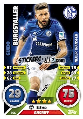 Sticker Guido Burgstaller - German Fussball Bundesliga 2016-2017. Match Attax Extra n. 556 - Topps