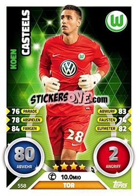 Sticker Koen Casteels - German Fussball Bundesliga 2016-2017. Match Attax Extra n. 558 - Topps