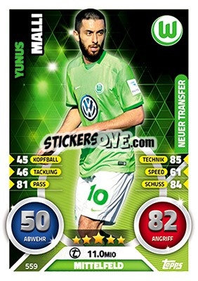 Sticker Yunus Malli - German Fussball Bundesliga 2016-2017. Match Attax Extra - Topps