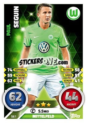 Sticker Paul Seguin - German Fussball Bundesliga 2016-2017. Match Attax Extra n. 561 - Topps