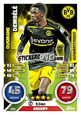 Sticker Ousmane Dembélé - German Fussball Bundesliga 2016-2017. Match Attax Extra n. 568 - Topps