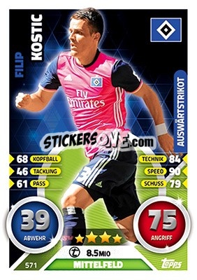 Sticker Filip Kostic - German Fussball Bundesliga 2016-2017. Match Attax Extra n. 571 - Topps