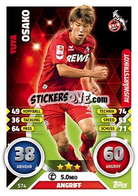 Sticker Yuya Ōsako - German Fussball Bundesliga 2016-2017. Match Attax Extra n. 574 - Topps