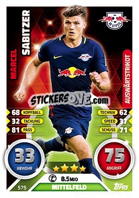 Sticker Marcel Sabitzer - German Fussball Bundesliga 2016-2017. Match Attax Extra n. 575 - Topps