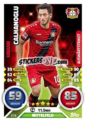 Sticker Hakan Calhanoglu - German Fussball Bundesliga 2016-2017. Match Attax Extra n. 576 - Topps