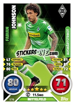 Cromo Fabian Johnson - German Fussball Bundesliga 2016-2017. Match Attax Extra - Topps