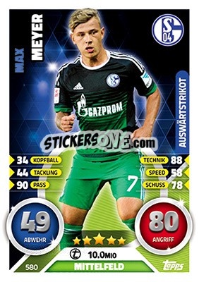 Sticker Max Meyer - German Fussball Bundesliga 2016-2017. Match Attax Extra n. 580 - Topps
