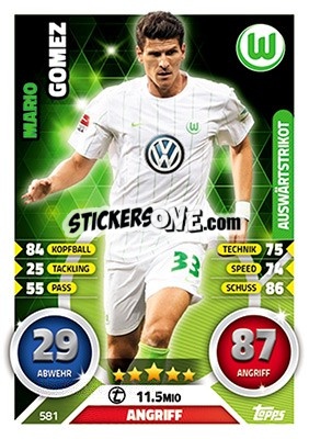 Sticker Mario Gómez - German Fussball Bundesliga 2016-2017. Match Attax Extra n. 581 - Topps