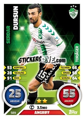 Sticker Serdar Dursun - German Fussball Bundesliga 2016-2017. Match Attax Extra n. 589 - Topps