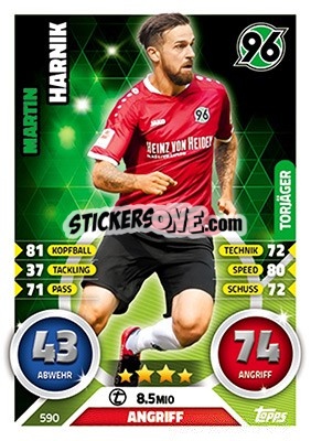Sticker Martin Harnik - German Fussball Bundesliga 2016-2017. Match Attax Extra n. 590 - Topps