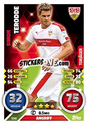 Sticker Simon Terodde - German Fussball Bundesliga 2016-2017. Match Attax Extra n. 598 - Topps