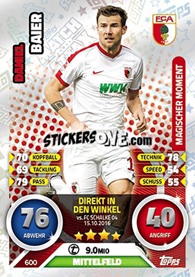Sticker Daniel Baier - German Fussball Bundesliga 2016-2017. Match Attax Extra - Topps