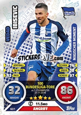 Sticker Vedad Ibisevic - German Fussball Bundesliga 2016-2017. Match Attax Extra - Topps