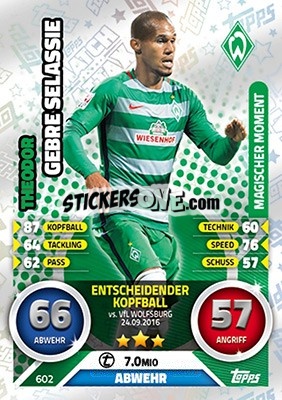 Sticker Theodor Gebre Selassie - German Fussball Bundesliga 2016-2017. Match Attax Extra - Topps