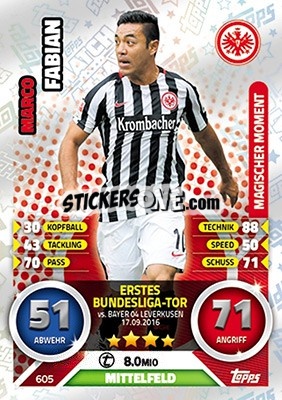 Sticker Marco Fabian - German Fussball Bundesliga 2016-2017. Match Attax Extra n. 605 - Topps