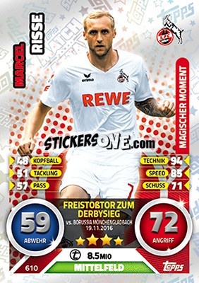 Sticker Marcel Risse - German Fussball Bundesliga 2016-2017. Match Attax Extra - Topps