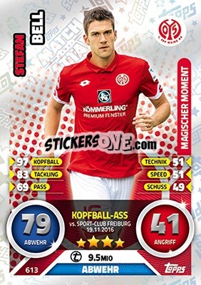Sticker Stefan Bell - German Fussball Bundesliga 2016-2017. Match Attax Extra - Topps