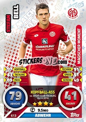 Cromo Stefan Bell - German Fussball Bundesliga 2016-2017. Match Attax Extra - Topps