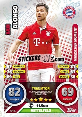 Sticker Xabi Alonso - German Fussball Bundesliga 2016-2017. Match Attax Extra - Topps