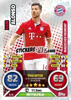 Sticker Xabi Alonso - German Fussball Bundesliga 2016-2017. Match Attax Extra n. 615 - Topps