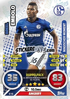 Sticker Breel Embolo - German Fussball Bundesliga 2016-2017. Match Attax Extra n. 616 - Topps