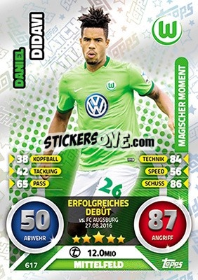 Sticker Daniel Didavi - German Fussball Bundesliga 2016-2017. Match Attax Extra n. 617 - Topps