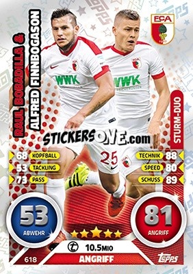 Sticker Raul Bobadilla / Alfred Finnbogason - German Fussball Bundesliga 2016-2017. Match Attax Extra n. 618 - Topps