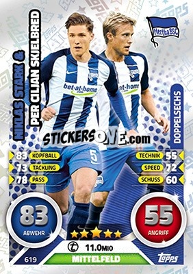 Sticker Niklas Stark / Per Ciljan Skjelbred - German Fussball Bundesliga 2016-2017. Match Attax Extra n. 619 - Topps