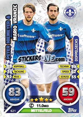 Sticker Peter Niemeyer / Mario Vrancic - German Fussball Bundesliga 2016-2017. Match Attax Extra n. 621 - Topps
