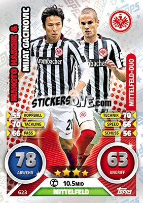 Sticker Makoto Hasebe / Mijat Gacinovic - German Fussball Bundesliga 2016-2017. Match Attax Extra n. 623 - Topps