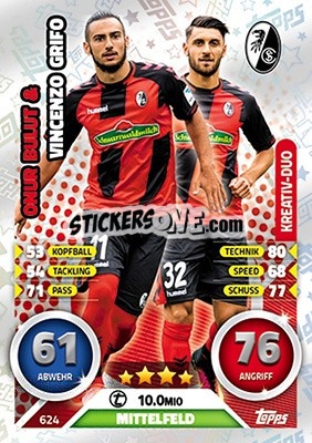 Sticker Onur Bulut / Vincenzo Grifo - German Fussball Bundesliga 2016-2017. Match Attax Extra n. 624 - Topps