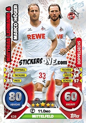 Sticker Matthias Lehmann / Marco Höger - German Fussball Bundesliga 2016-2017. Match Attax Extra n. 628 - Topps