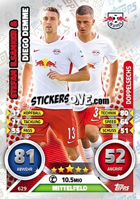 Sticker Stefan Ilsanker / Diego Demme - German Fussball Bundesliga 2016-2017. Match Attax Extra n. 629 - Topps