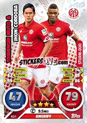 Sticker Yoshinori Muto / Jhon Cordoba - German Fussball Bundesliga 2016-2017. Match Attax Extra n. 631 - Topps
