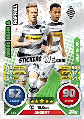 Sticker André Hahn / Raffael - German Fussball Bundesliga 2016-2017. Match Attax Extra n. 632 - Topps