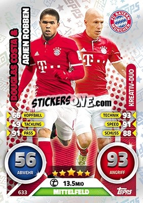 Sticker Douglas Costa / Arjen Robben - German Fussball Bundesliga 2016-2017. Match Attax Extra n. 633 - Topps