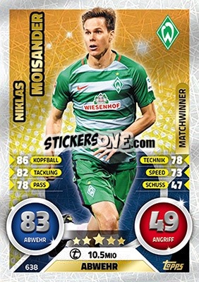 Sticker Niklas Moisander - German Fussball Bundesliga 2016-2017. Match Attax Extra - Topps