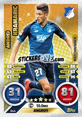 Sticker Andrej Kramaric - German Fussball Bundesliga 2016-2017. Match Attax Extra n. 644 - Topps