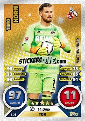 Cromo Timo Horn - German Fussball Bundesliga 2016-2017. Match Attax Extra - Topps