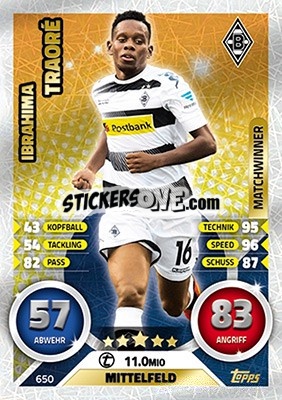 Sticker Ibrahima Traoré - German Fussball Bundesliga 2016-2017. Match Attax Extra n. 650 - Topps