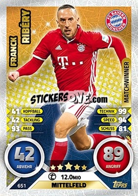 Sticker Franck Ribéry - German Fussball Bundesliga 2016-2017. Match Attax Extra n. 651 - Topps