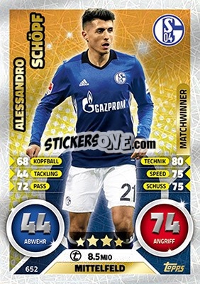 Sticker Alessandro Schöpf - German Fussball Bundesliga 2016-2017. Match Attax Extra n. 652 - Topps