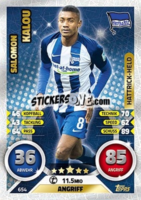 Sticker Salomon Kalou - German Fussball Bundesliga 2016-2017. Match Attax Extra n. 654 - Topps