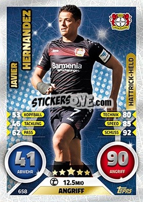 Sticker Javier Hernandez - German Fussball Bundesliga 2016-2017. Match Attax Extra n. 658 - Topps